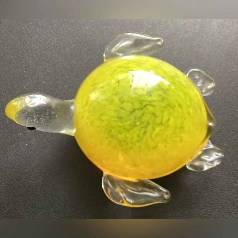 MURANO Style art glass turtle paperweight figurine yellow